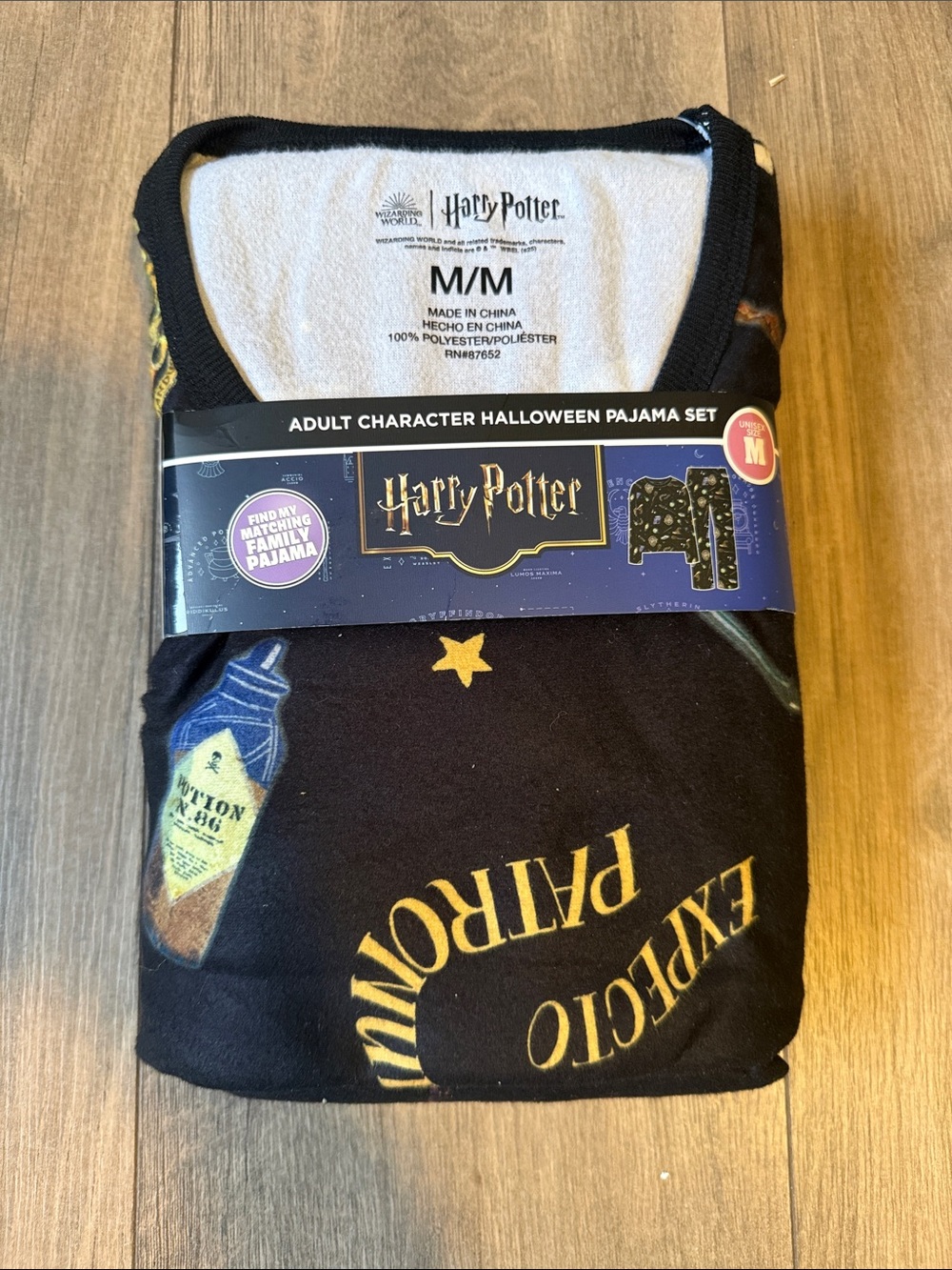 Warner Bros. Black Pajama Set with Gold Crest and Multicolor Potion Prints